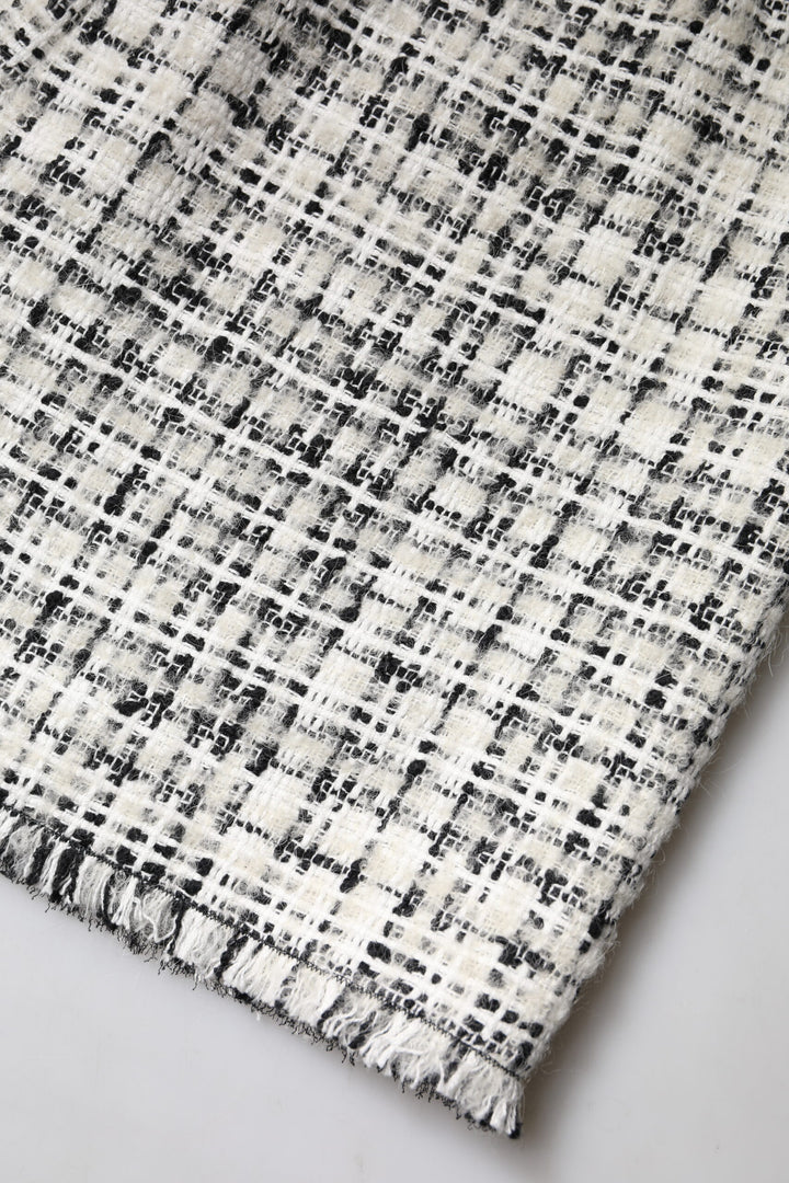 Dolce &amp; Gabbana White Black High Waist Tartan Tweed Mini Skirt
