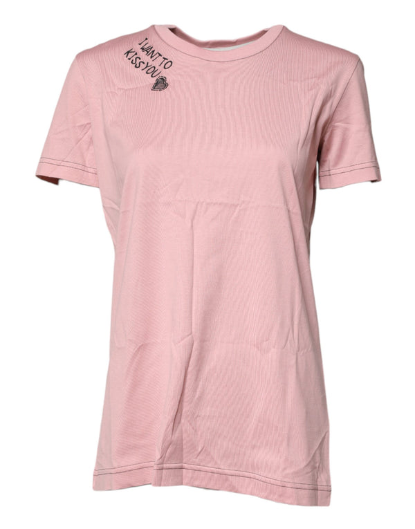 Dolce & Gabbana - Pink Logo Print Cotton Crew Neck T-shirt