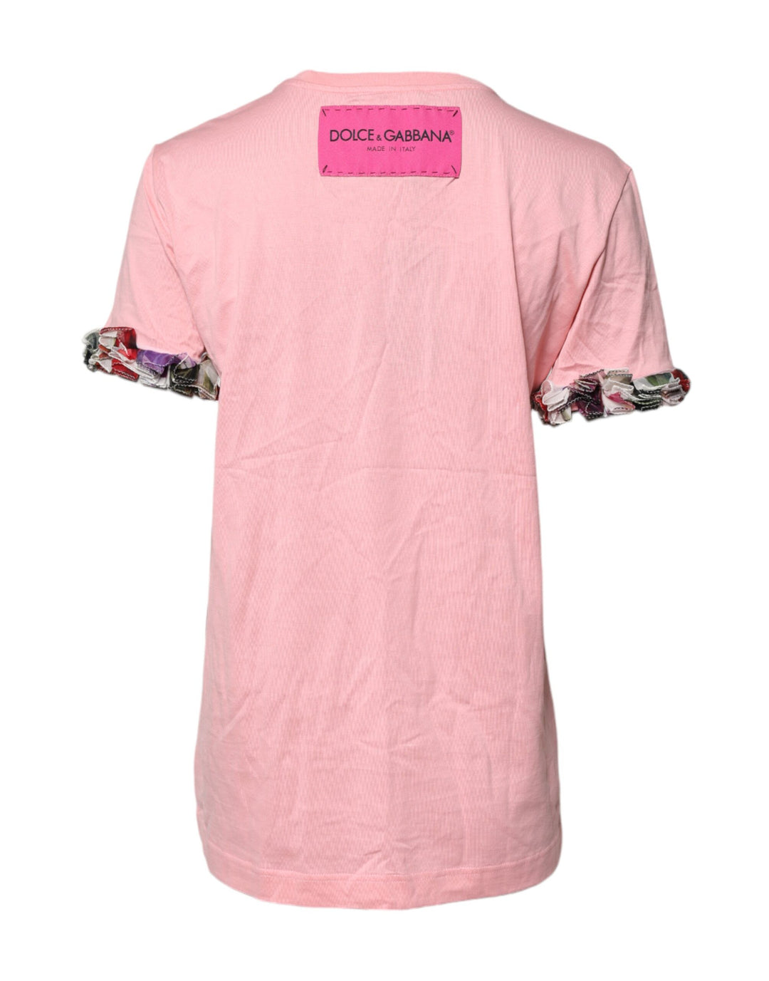 Dolce &amp; Gabbana Pink Logo Print Cotton Crew Neck Tee T-shirt