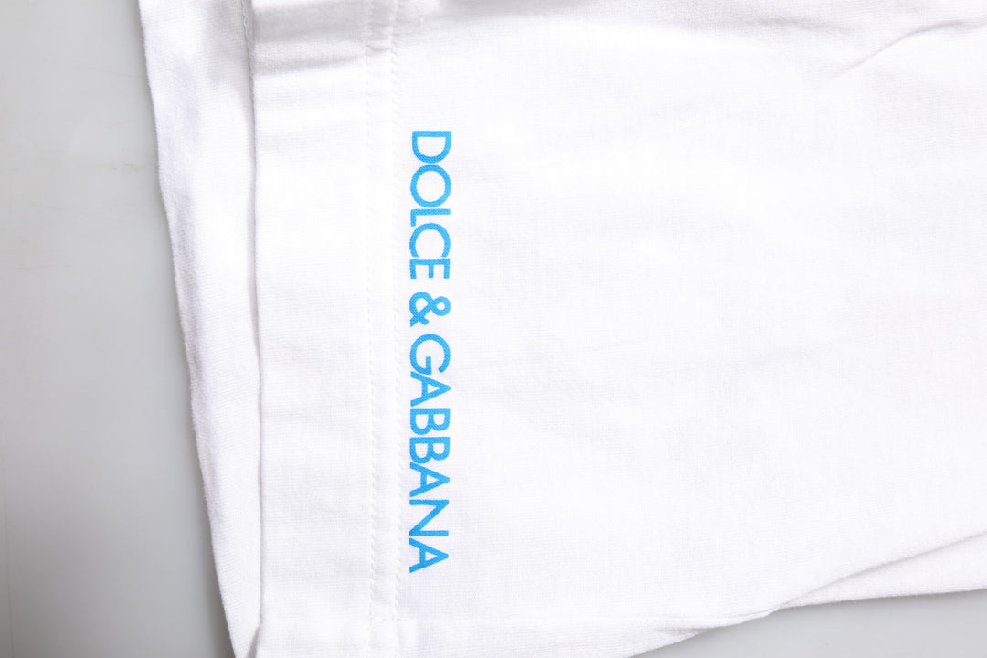 T-shirt ras du cou en coton blanc à imprimé graphique Dolce &amp; Gabbana