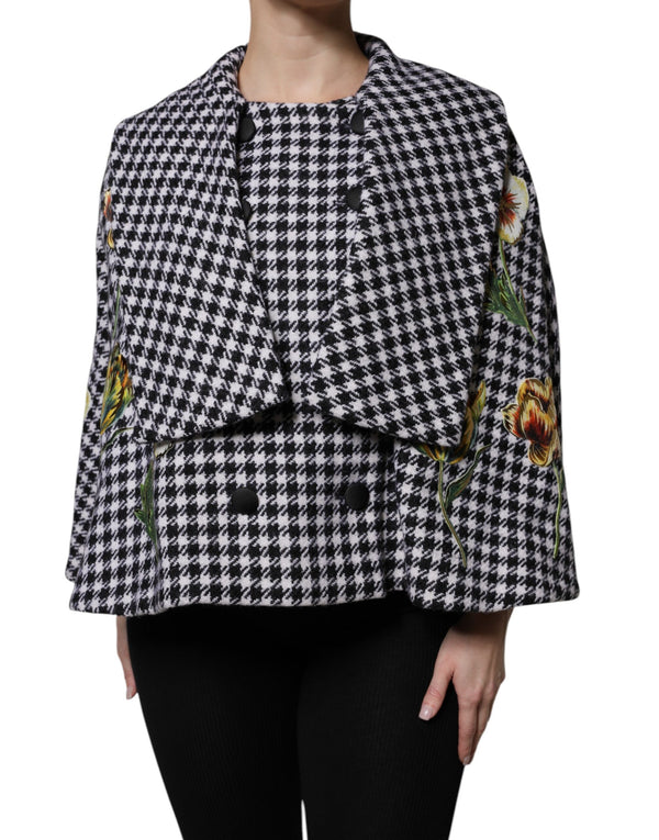 Dolce & Gabbana Capes - Black White Monochrome Patterned Floral Cape Jacket