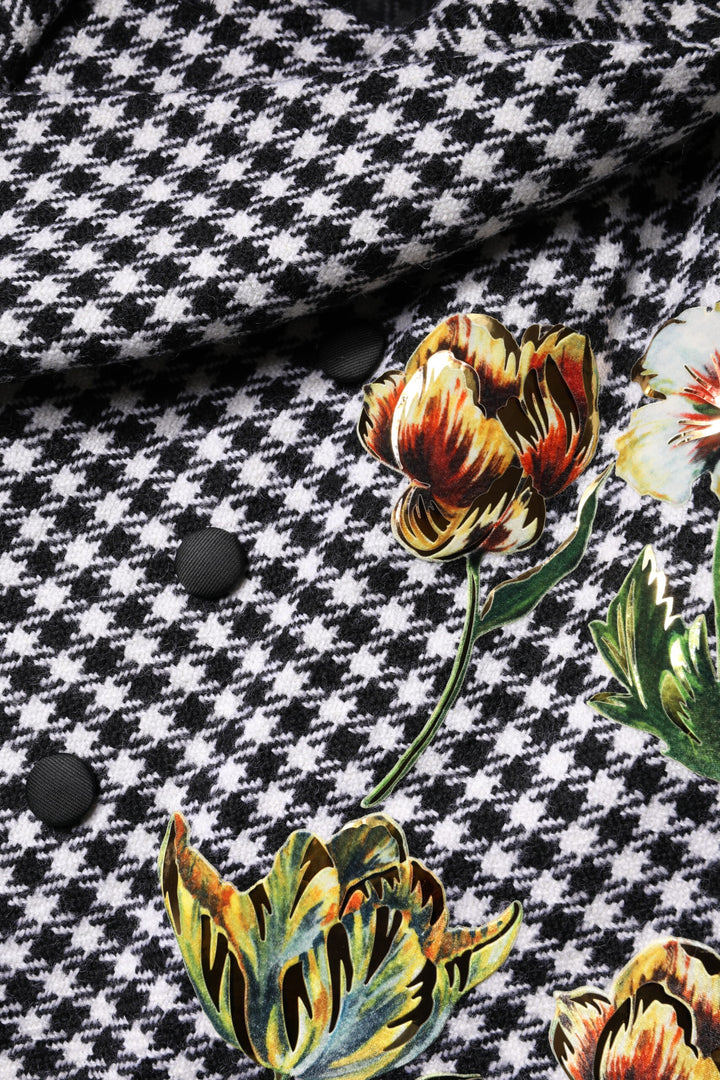 Dolce &amp; Gabbana Black White Monochrome Patterned Floral Cape Jacket