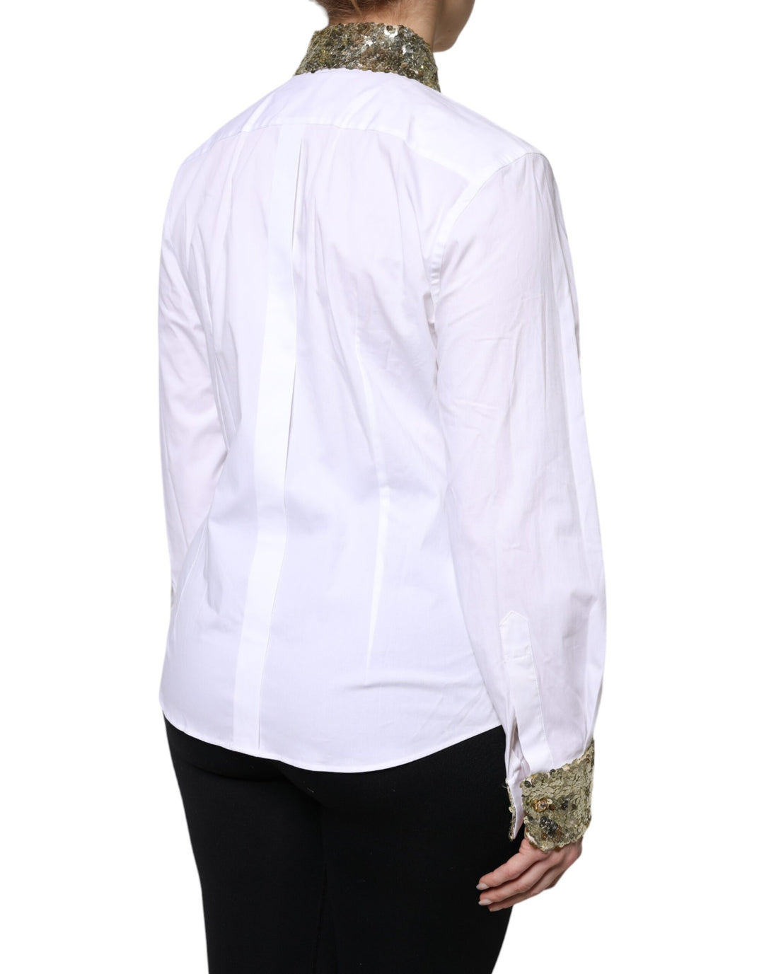 Dolce &amp;amp; Gabbana Haut chemise à manches longues en coton blanc à paillettes