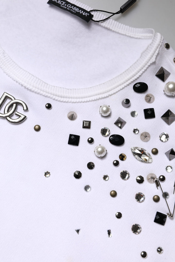 Pull court à manches longues blanc orné Dolce &amp; Gabbana
