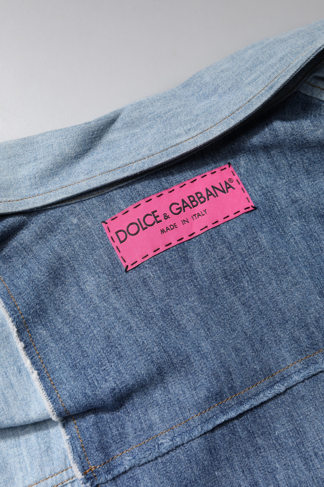 Dolce &amp; Gabbana Blue Cotton Button Up Collared Long Sleeve Top