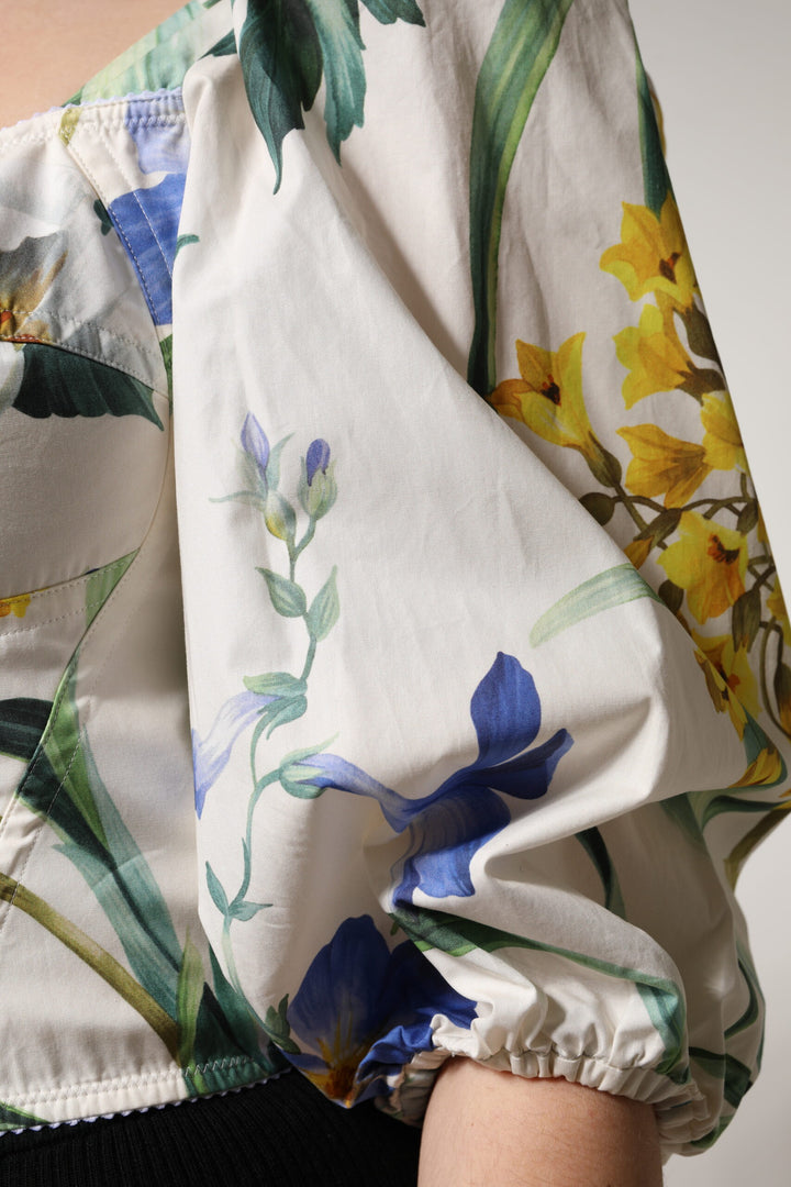 Chemisier court à manches bouffantes et fleurs blanches Dolce &amp; Gabbana