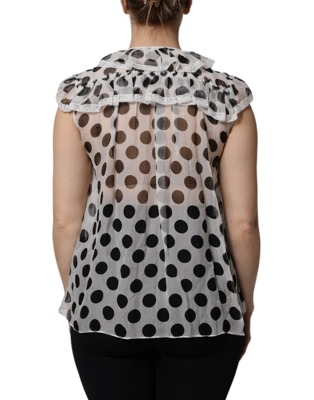 Dolce &amp; Gabbana White Black Polka Dot Cotton Sleeveless Top
