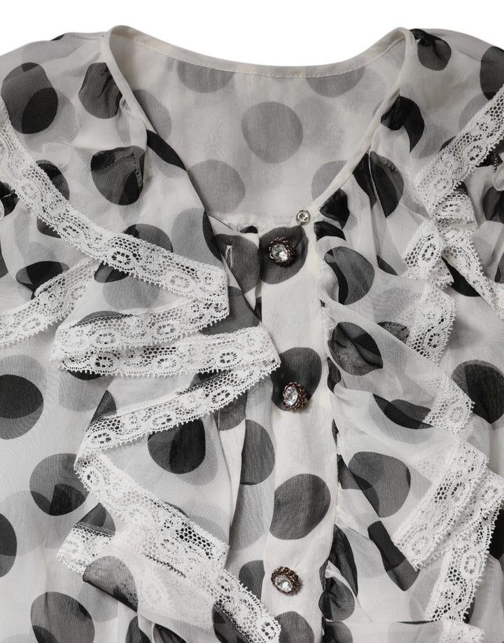 Dolce &amp; Gabbana White Black Polka Dot Cotton Sleeveless Top