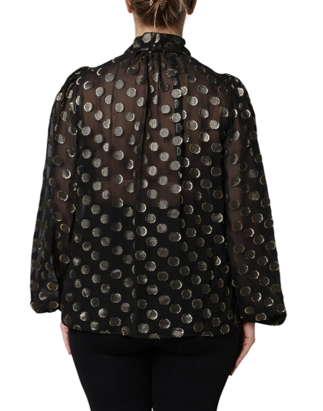 Dolce &amp; Gabbana Black Sheer Tied Neck Polka Dots Blouse Top
