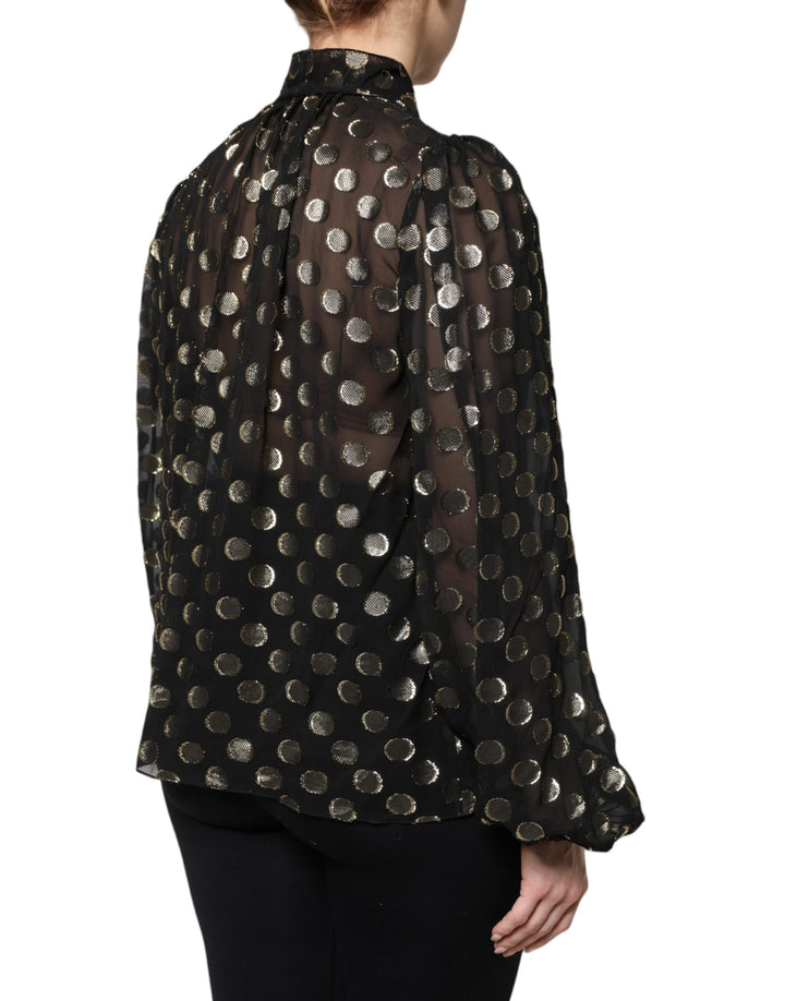 Dolce &amp; Gabbana Black Sheer Tied Neck Polka Dots Blouse Top