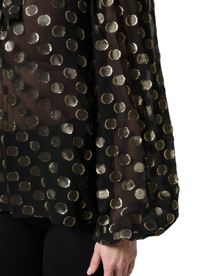Dolce &amp; Gabbana Black Sheer Tied Neck Polka Dots Blouse Top