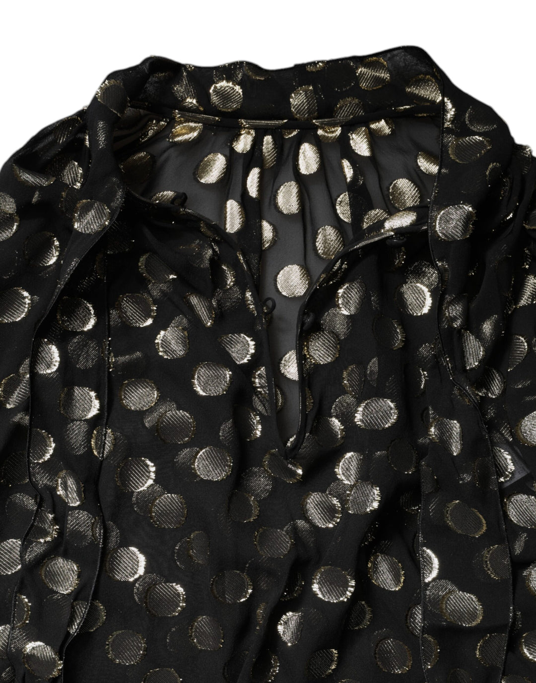 Dolce &amp; Gabbana Black Sheer Tied Neck Polka Dots Blouse Top