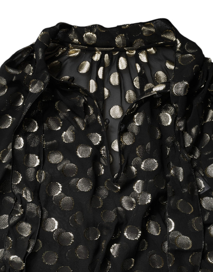Dolce &amp; Gabbana Black Sheer Tied Neck Polka Dots Blouse Top