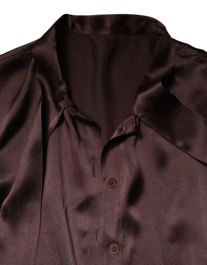 Blusa de manga larga con cuello Ascot marrón de Dolce &amp;amp; Gabbana