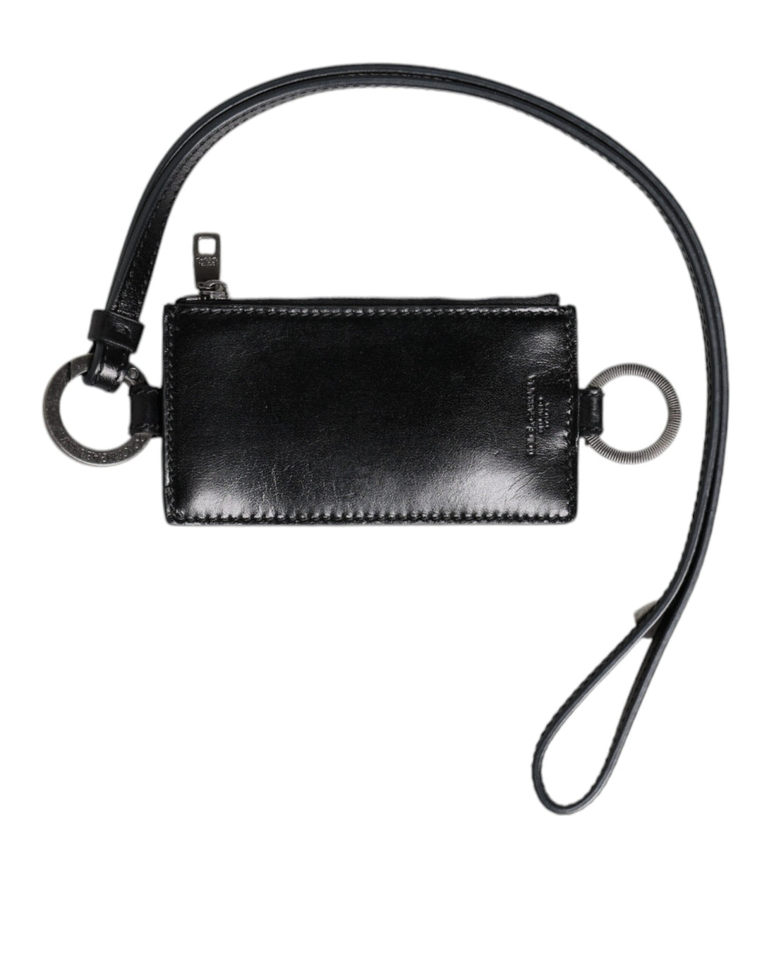 Dolce &amp; Gabbana Black Leather Logo Embossed Lanyard Card Holder Wallet
