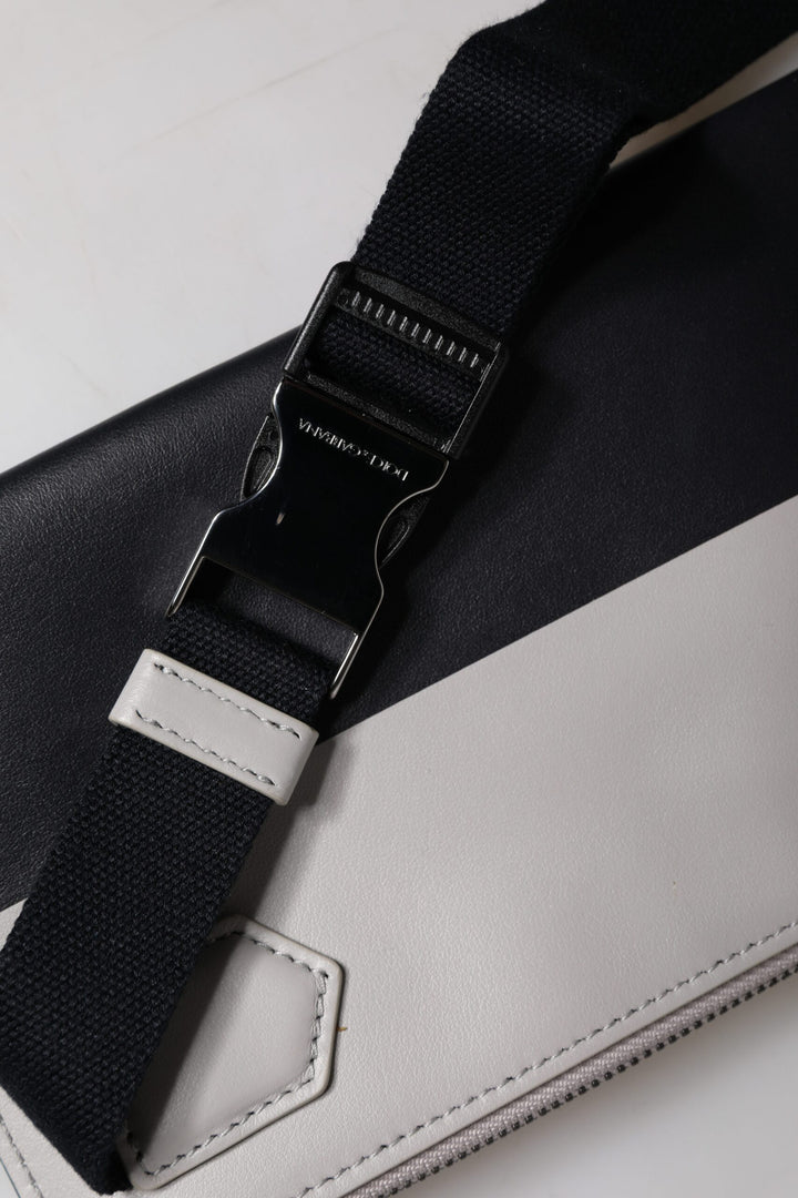 Dolce &amp; Gabbana Black White Leather Logo Embossed Crossbody Bag