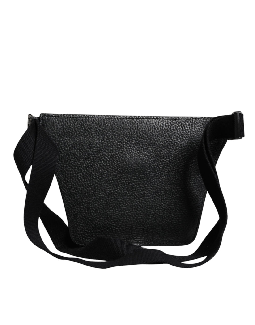 Dolce &amp; Gabbana Black Calfskin Logo Plaque Belt Waist Men Fanny Pack Bag
