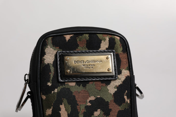 Dolce &amp; Gabbana Multicolor Leopard Jacquard Logo Plaque Neck Strap Bag