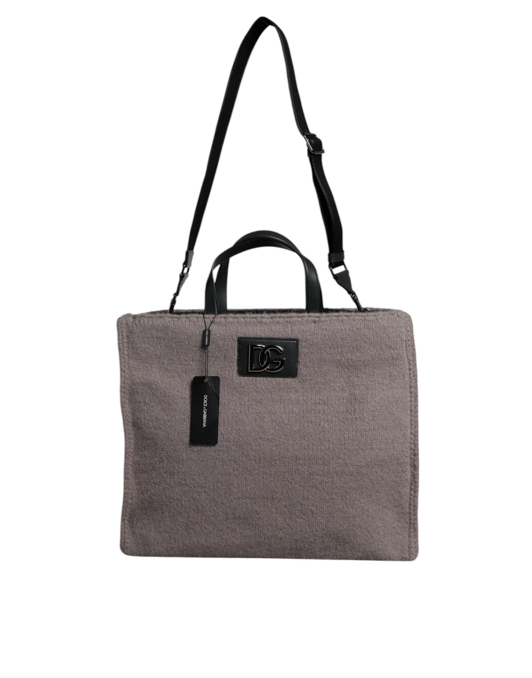 Dolce &amp; Gabbana Grey Alpaca Wool Logo Plaque Tote Shoulder Bag