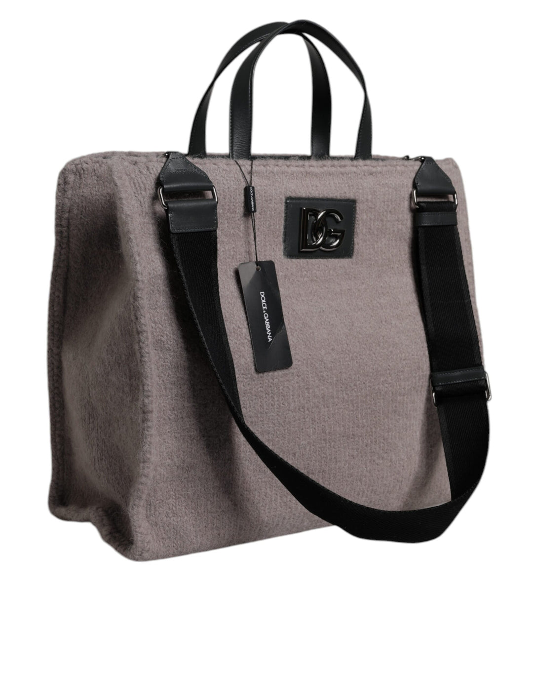 Dolce &amp; Gabbana Grey Alpaca Wool Logo Plaque Tote Shoulder Bag