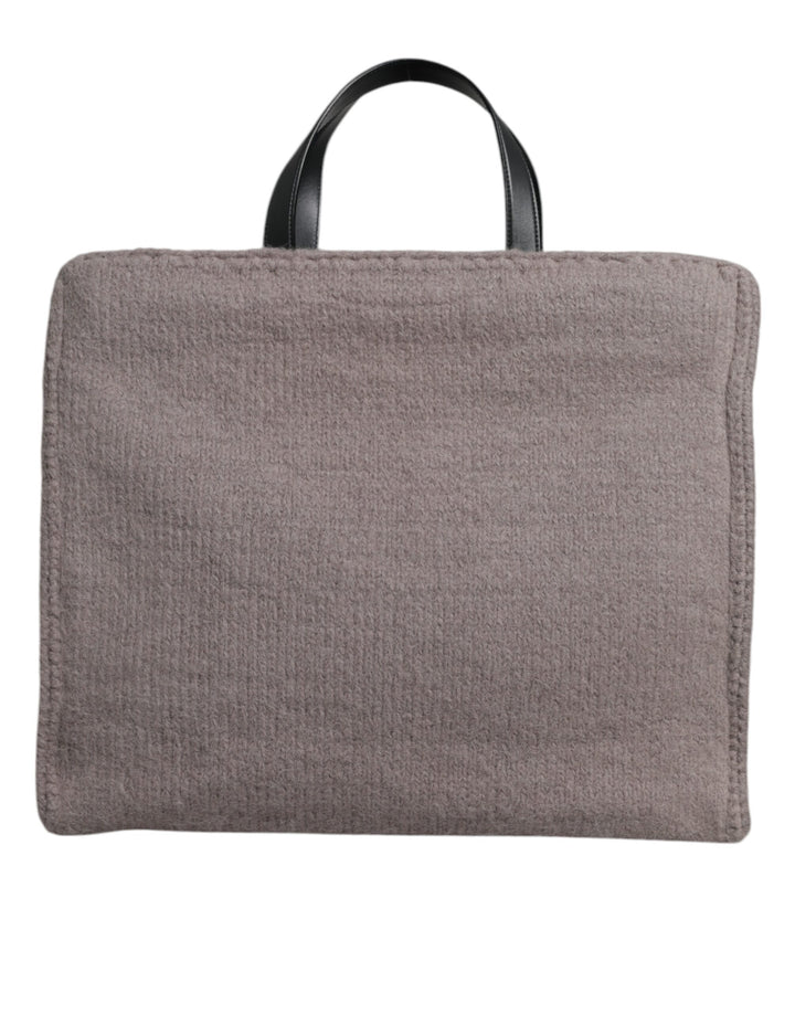 Dolce &amp; Gabbana Grey Alpaca Wool Logo Plaque Tote Shoulder Bag