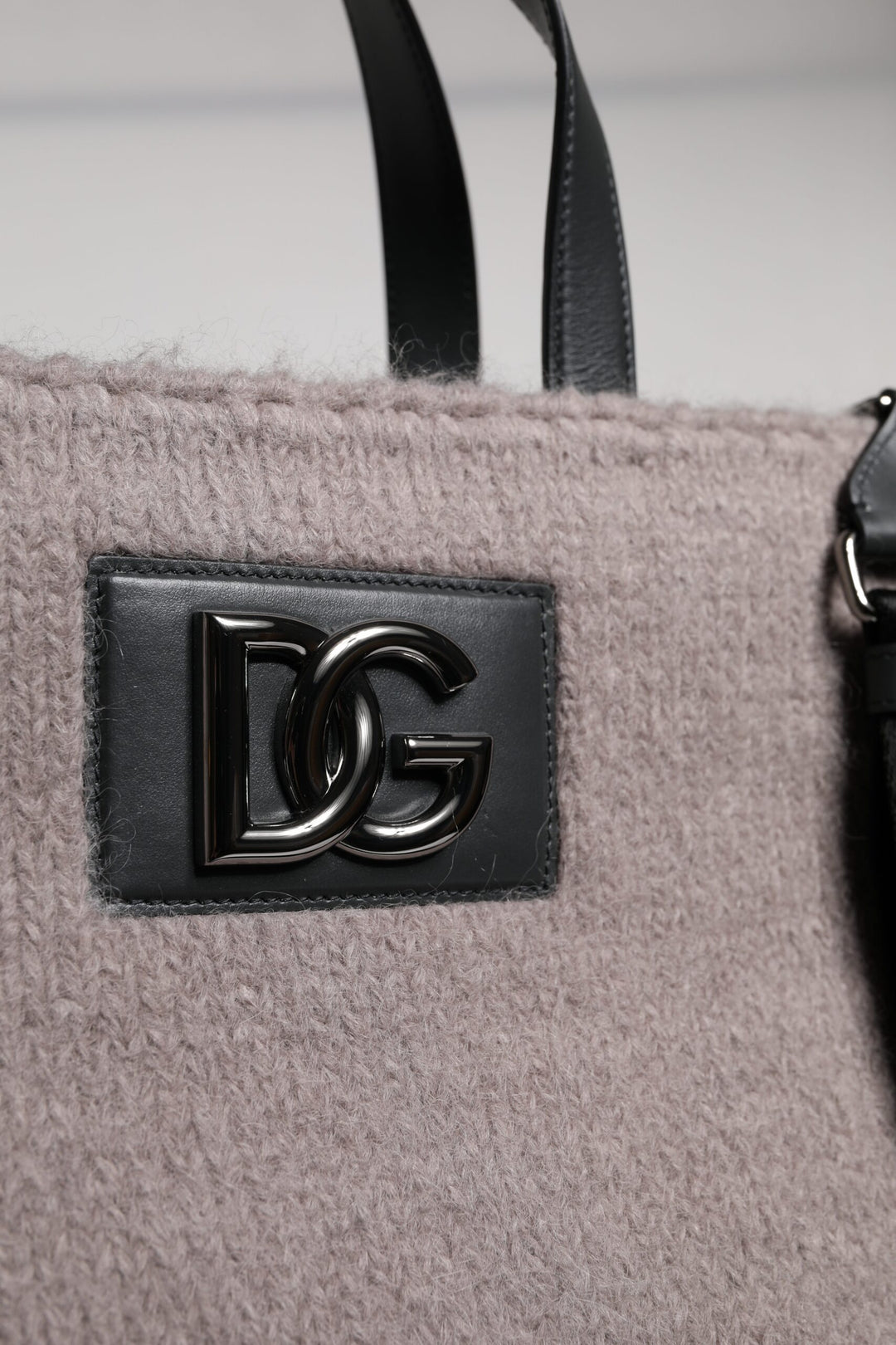 Dolce &amp; Gabbana Grey Alpaca Wool Logo Plaque Tote Shoulder Bag