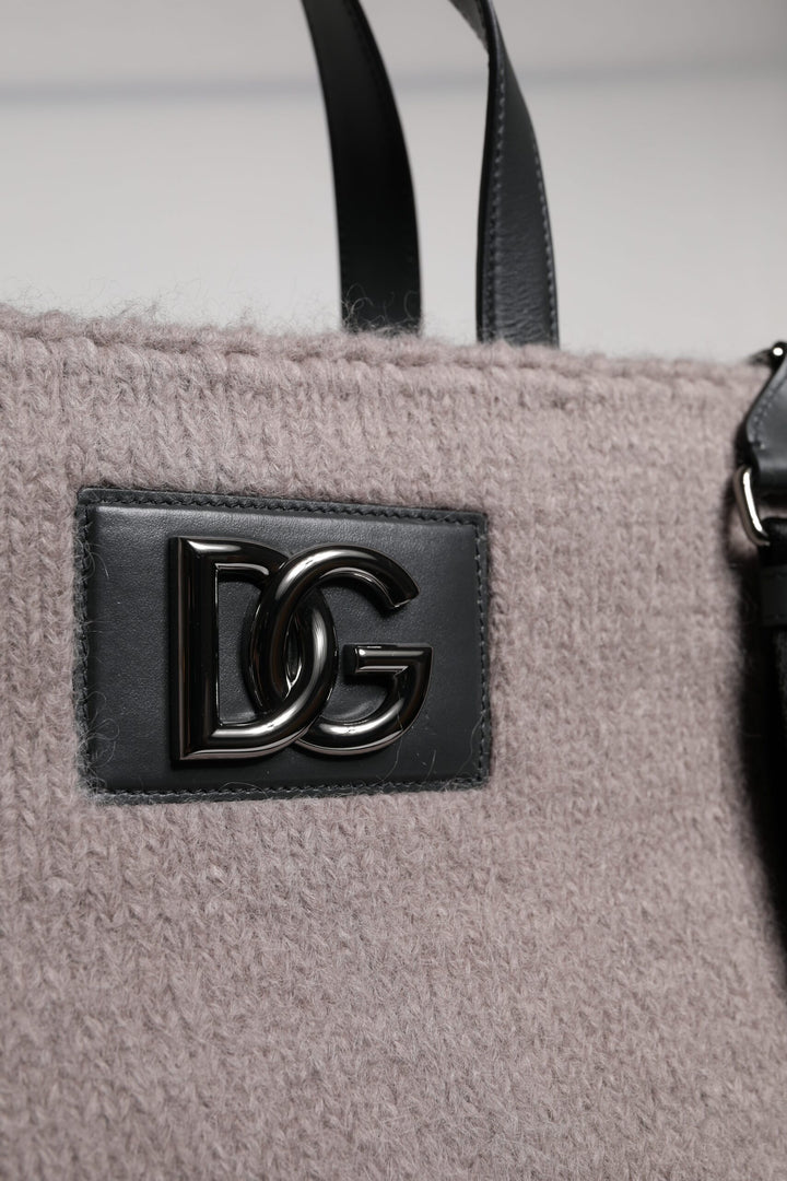 Dolce &amp; Gabbana Grey Alpaca Wool Logo Plaque Tote Shoulder Bag