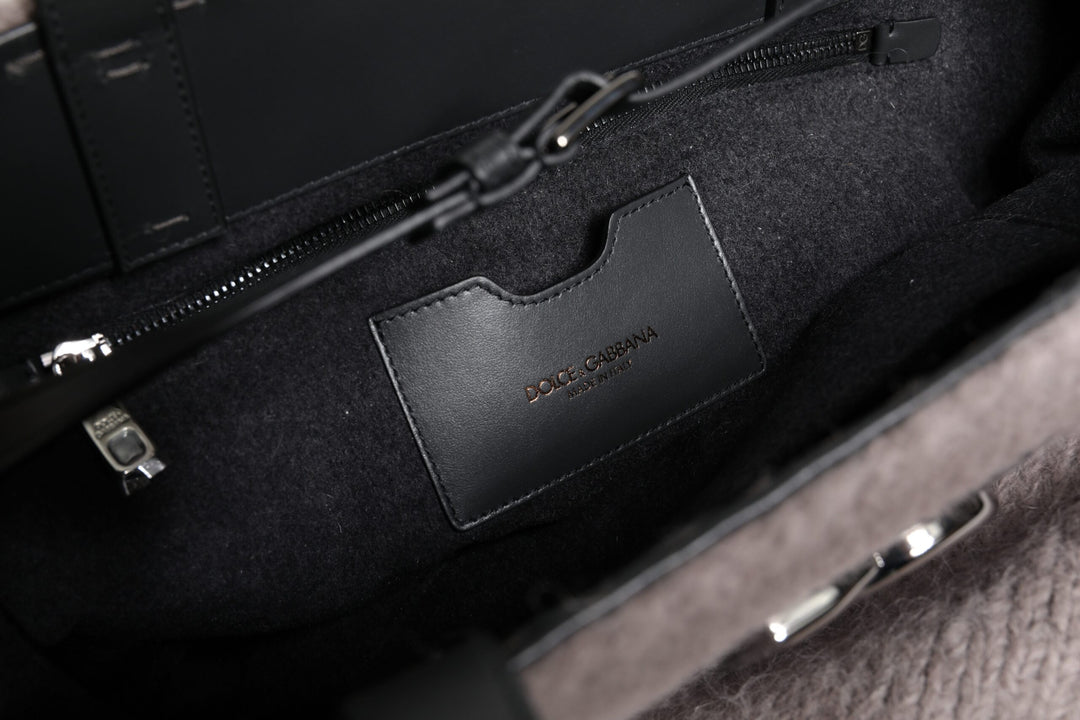 Dolce &amp; Gabbana Grey Alpaca Wool Logo Plaque Tote Shoulder Bag