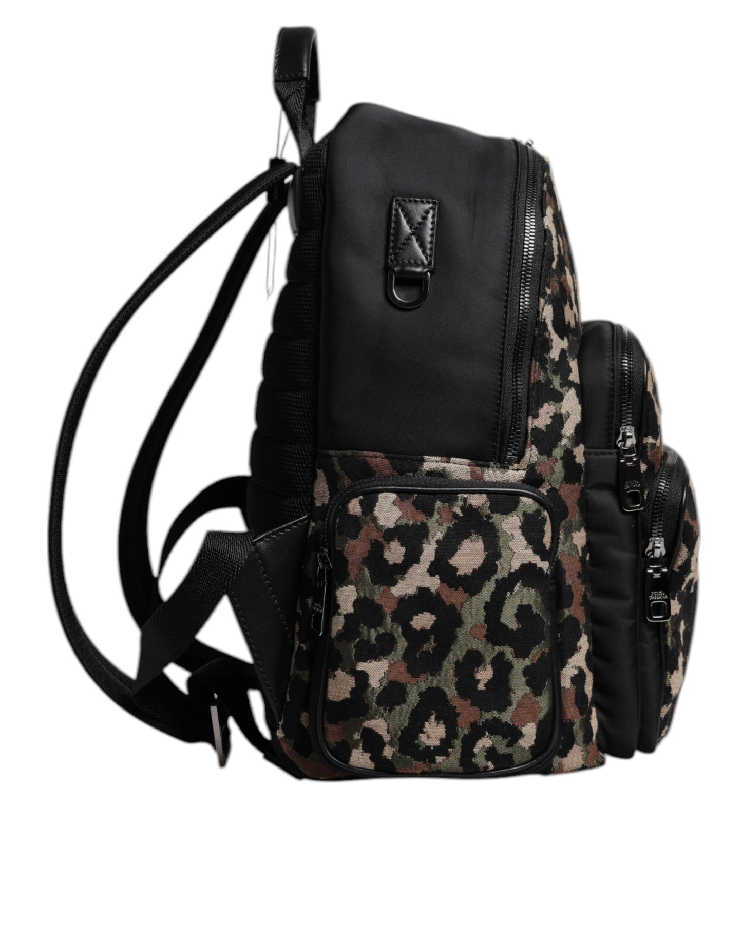 Dolce & Gabbana Multicolor Leopard Print DG Logo Plaque Men Backpack Bag