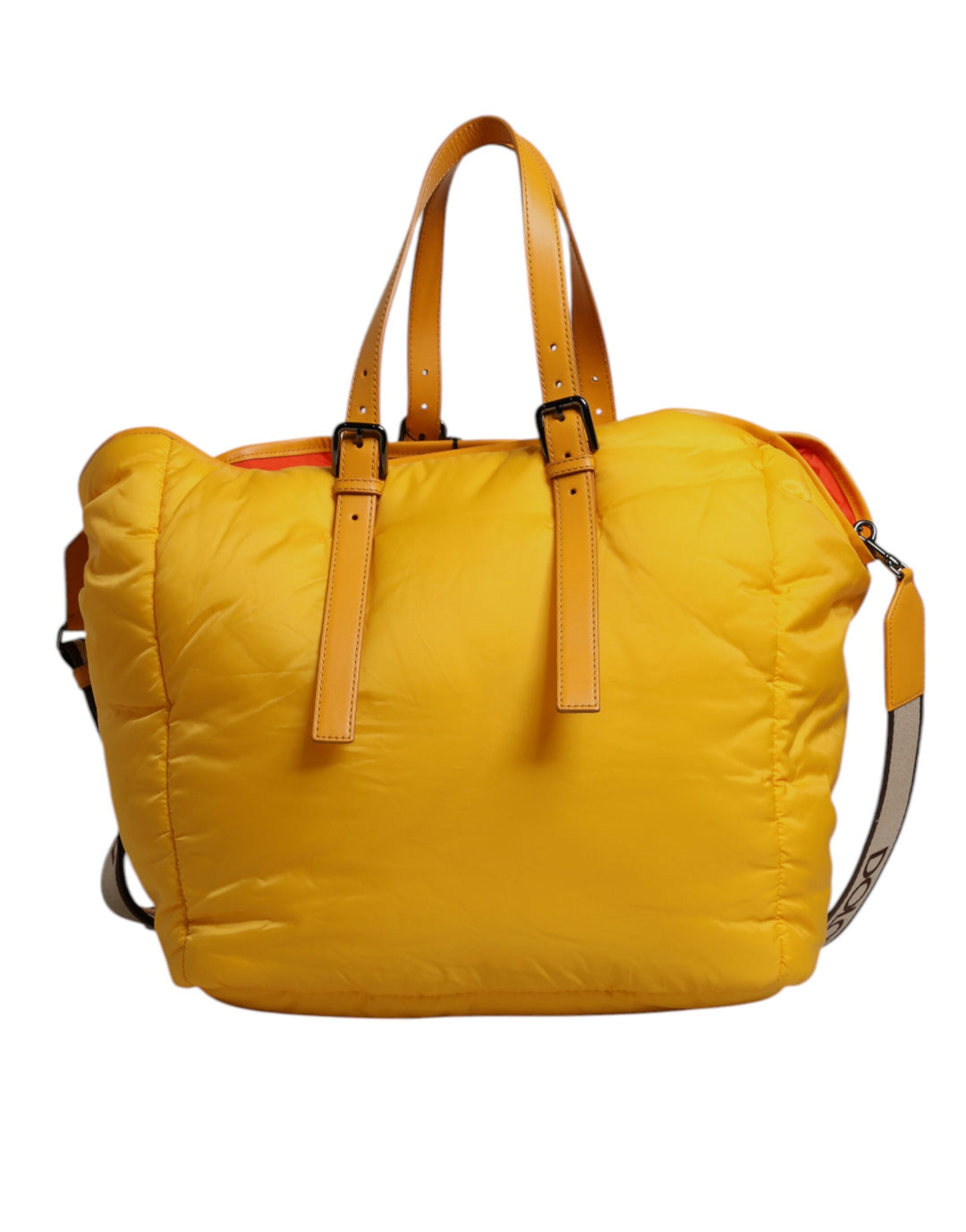 Dolce &amp; Gabbana Yellow Orange Nylon Logo Plaque Hand Shoulder Duffle Bag