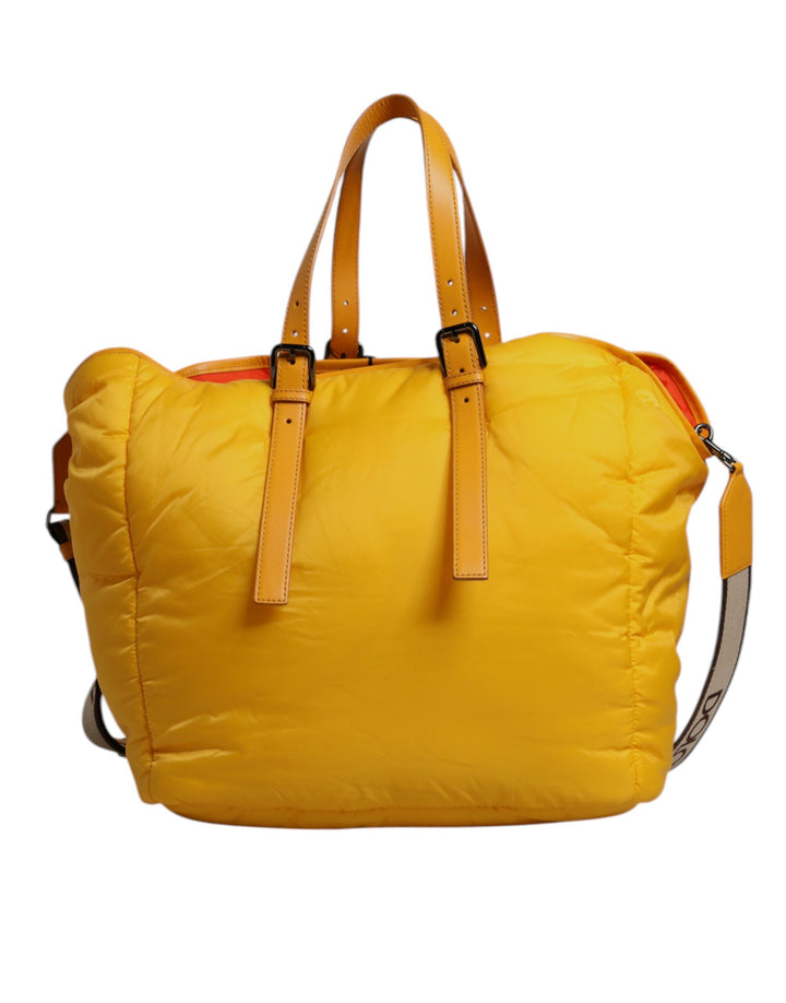 Dolce &amp; Gabbana Yellow Orange Nylon Logo Plaque Hand Shoulder Duffle Bag