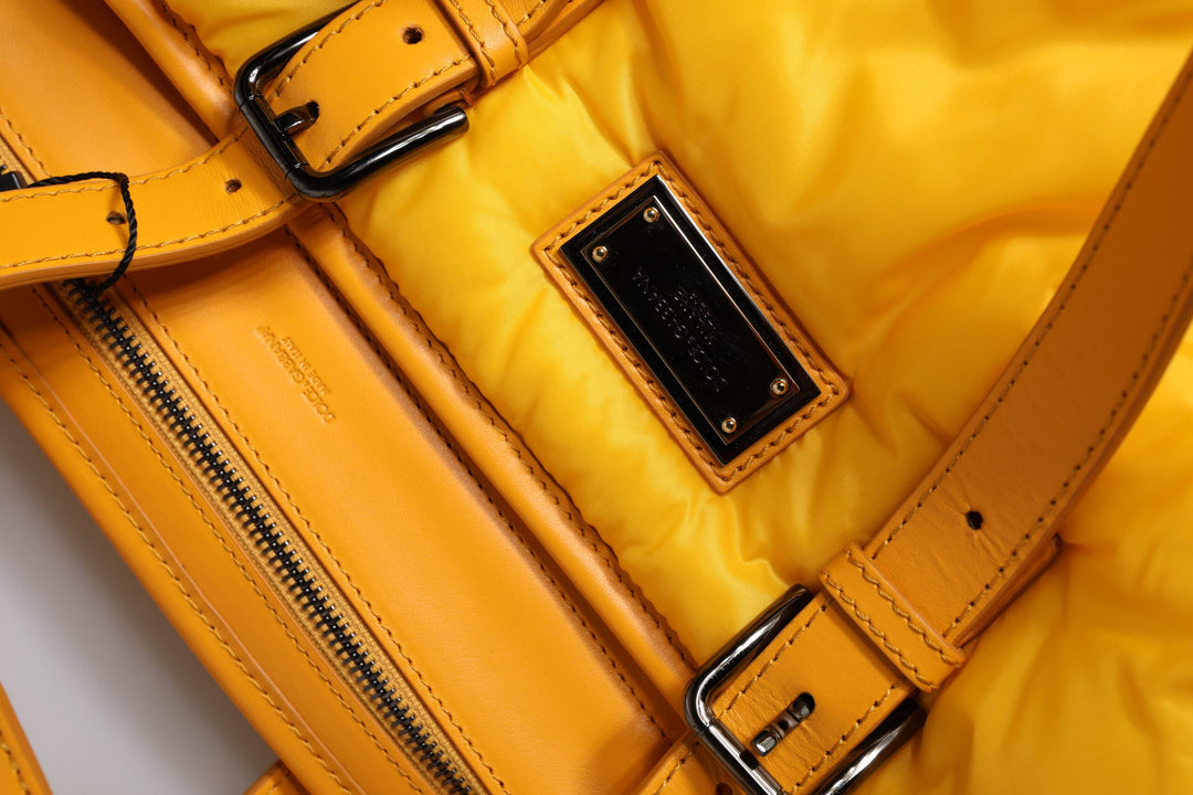 Dolce &amp; Gabbana Yellow Orange Nylon Logo Plaque Hand Shoulder Duffle Bag