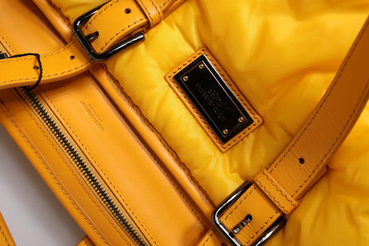 Dolce &amp; Gabbana Yellow Orange Nylon Logo Plaque Hand Shoulder Duffle Bag