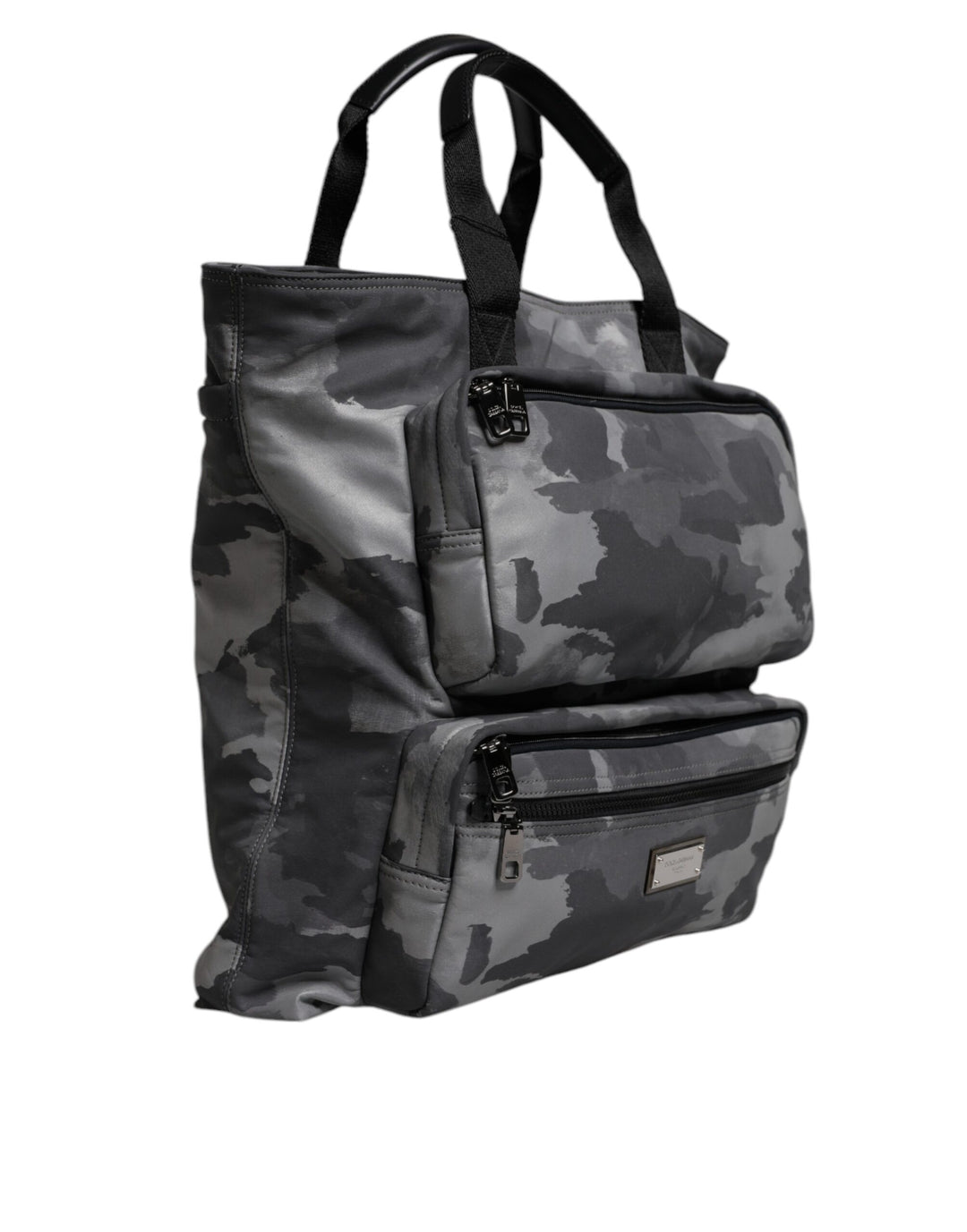 Dolce &amp; Gabbana Gray Camo Cotton Multiple Compartments Tote Bag