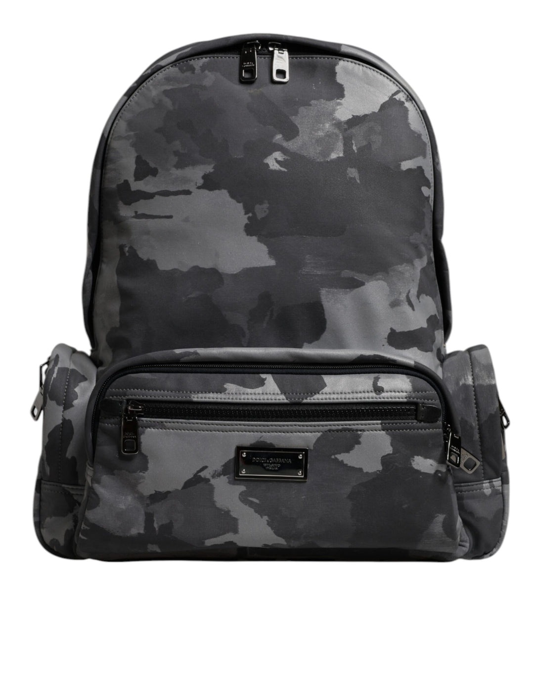 Dolce &amp; Gabbana Gray Cotton Camouflage Logo Plaque Backpack Bag