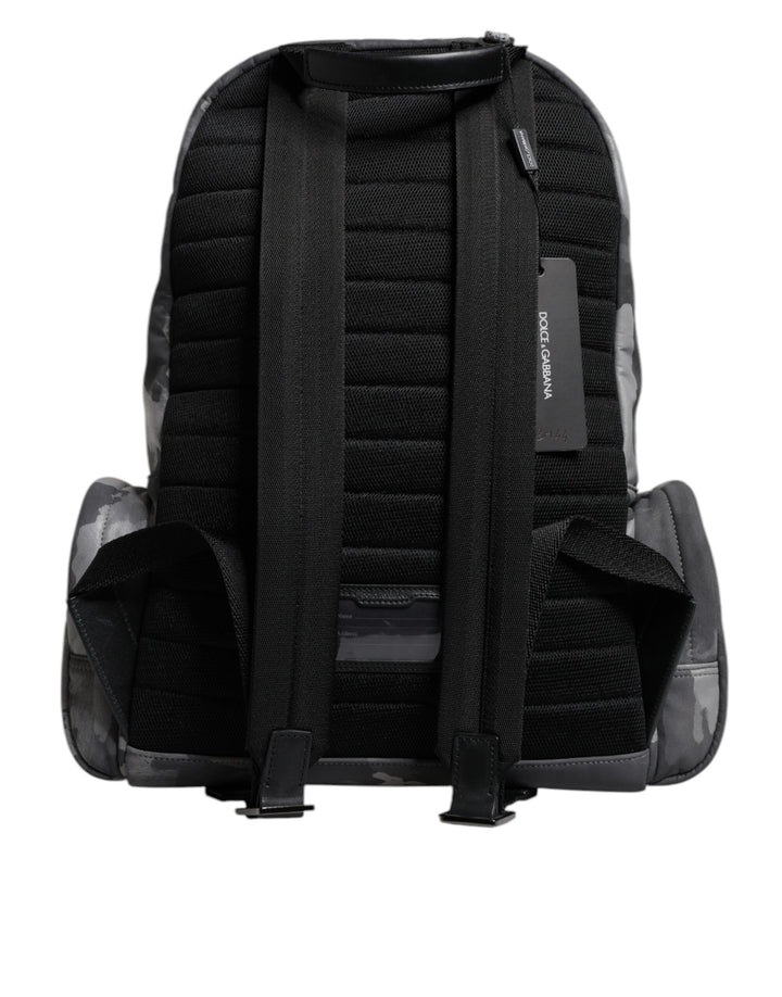 Dolce &amp; Gabbana Gray Cotton Camouflage Logo Plaque Backpack Bag