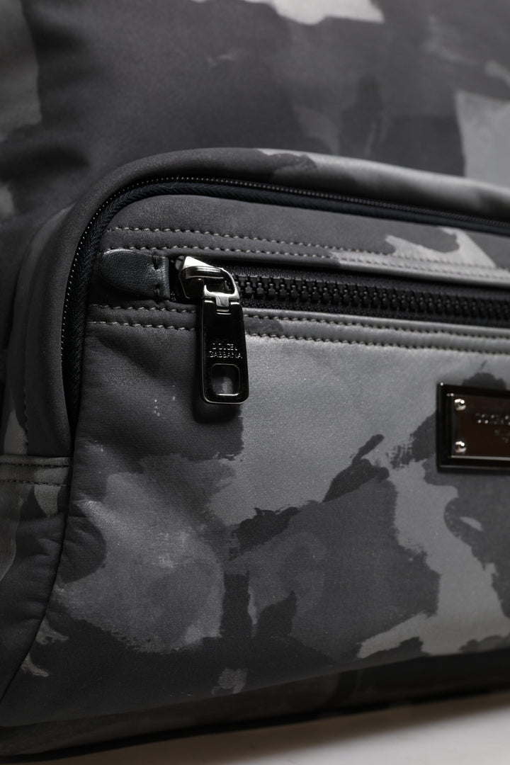 Dolce &amp; Gabbana Gray Cotton Camouflage Logo Plaque Backpack Bag