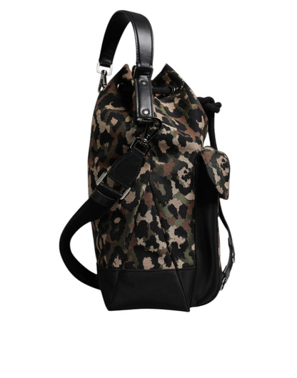 Dolce & Gabbana Multicolor Leopard Cotton Shoulder Bucket Bag
