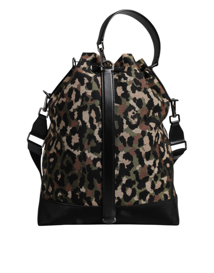 Dolce &amp; Gabbana Multicolor Leopard Cotton Shoulder Bucket Bag
