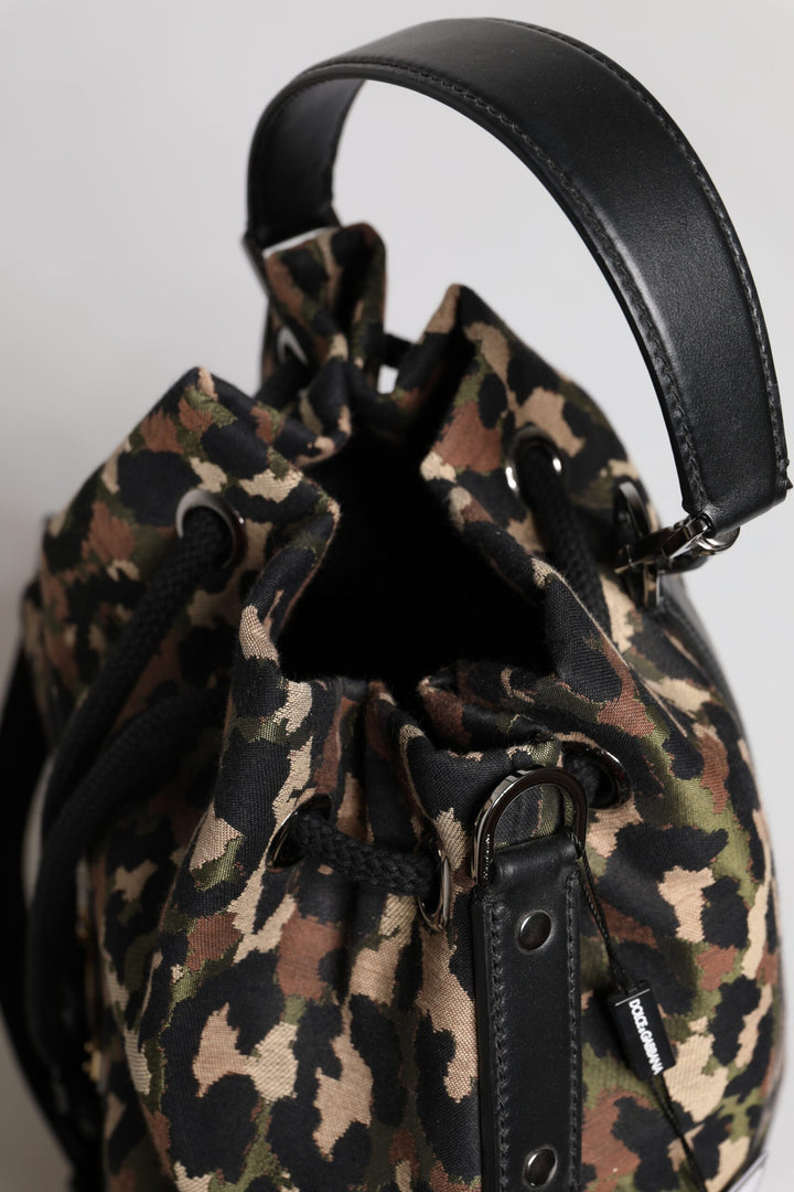 Dolce &amp; Gabbana Multicolor Leopard Cotton Shoulder Bucket Bag
