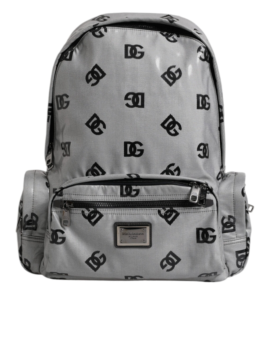 Dolce &amp; Gabbana Polyester Gray Black DG Logo Plaque Backpack Bag