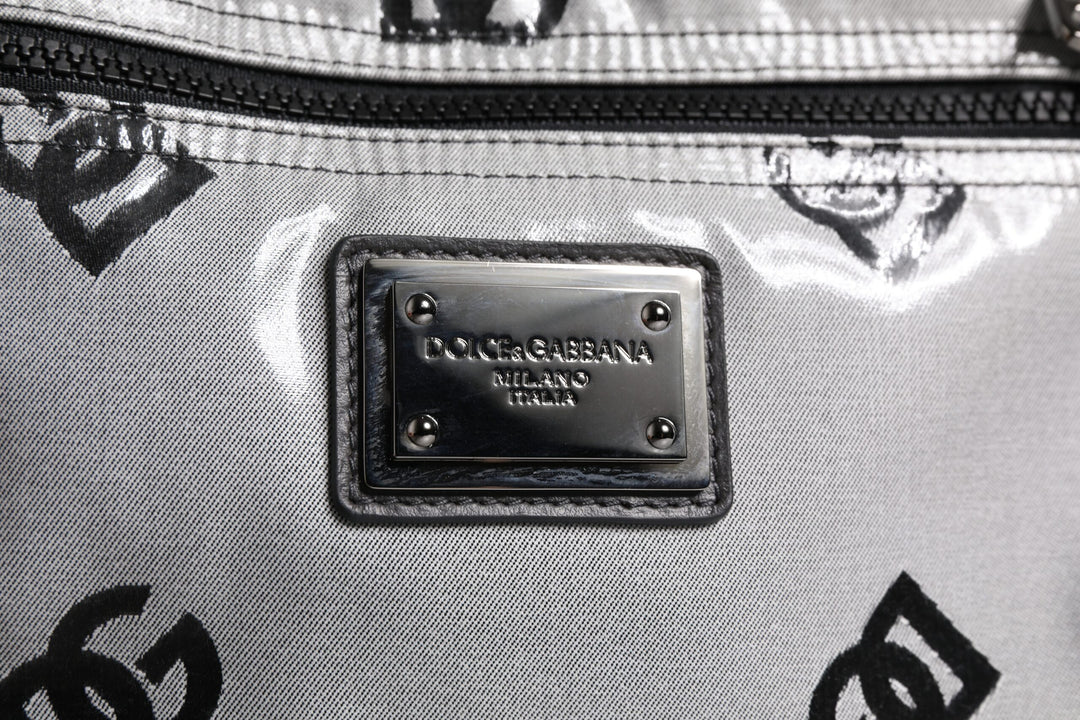 Dolce &amp; Gabbana Polyester Gray Black DG Logo Plaque Backpack Bag