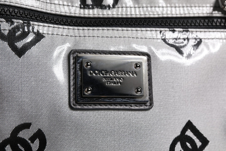 Dolce &amp; Gabbana Polyester Gray Black DG Logo Plaque Backpack Bag