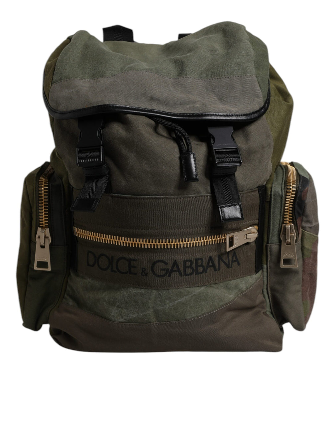 Dolce &amp; Gabbana Military Green Patchwork School Backpack Bag