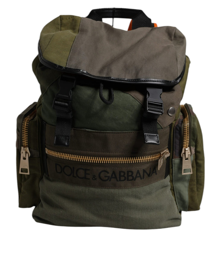Dolce &amp; Gabbana Military Green Patchwork Travel Backpack Bag