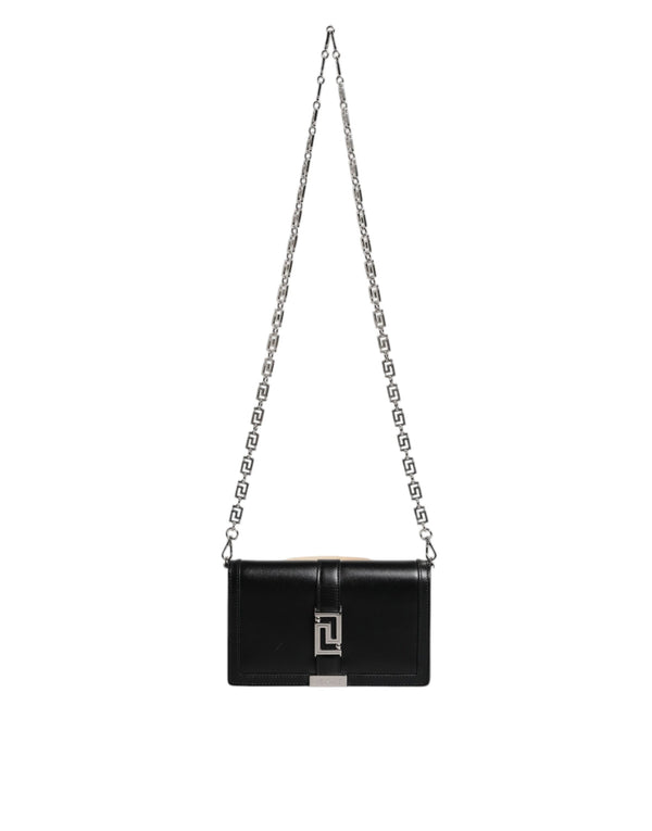Versace - Black Calfskin Leather Chain Strap Shoulder Crossbody Bag