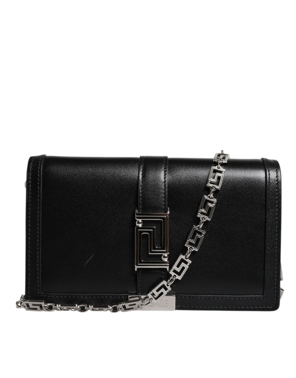 Versace - Black Calfskin Leather Chain Strap Shoulder Crossbody Bag