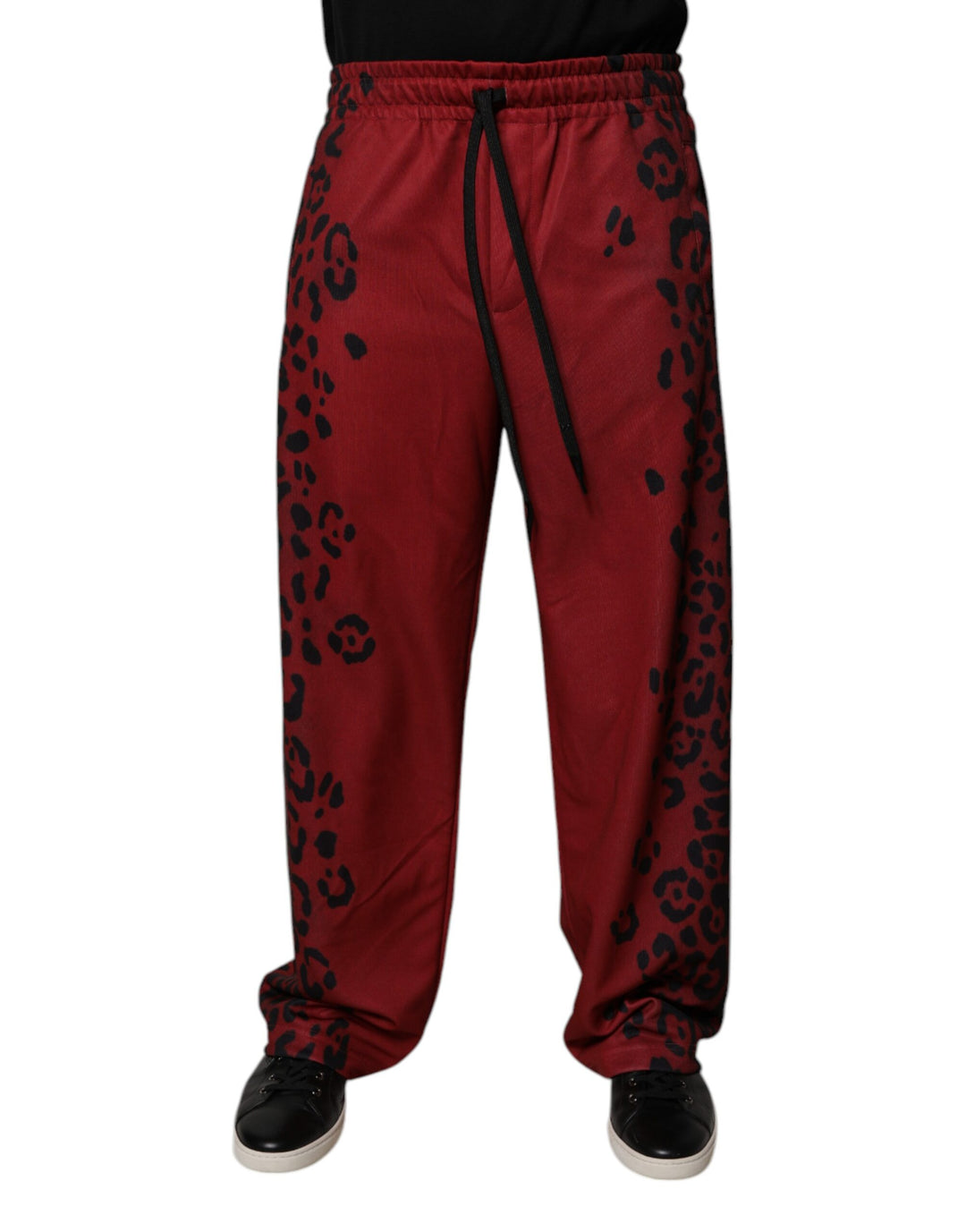 Pantalones deportivos de poliéster con estampado de leopardo rojo para hombre de Dolce &amp;amp; Gabbana