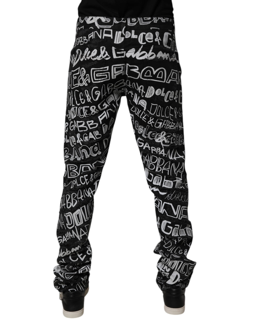 Dolce &amp; Gabbana Black Cotton Logo Print Straight Denim Jeans