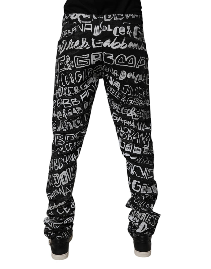 Dolce &amp; Gabbana Black Cotton Logo Print Straight Denim Jeans